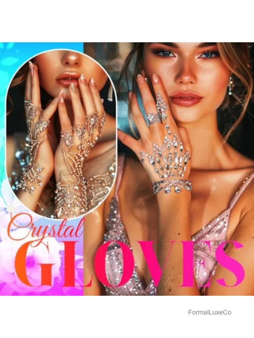 Rhinestone Fingerless Gloves Bridal Hand Chain Women Wedding